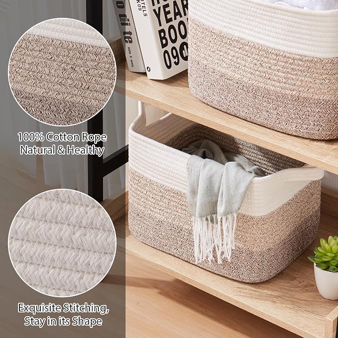 OIASKET Storage Basket for Organizing, Woven Baskets for Storage, Rectangle Decorative Baskets for Shleves, Closet, Toys, Book, Nursery Organizer Bins - Pack of 3 (Gradient Yellow, 15.75"x11.8"x9.85")