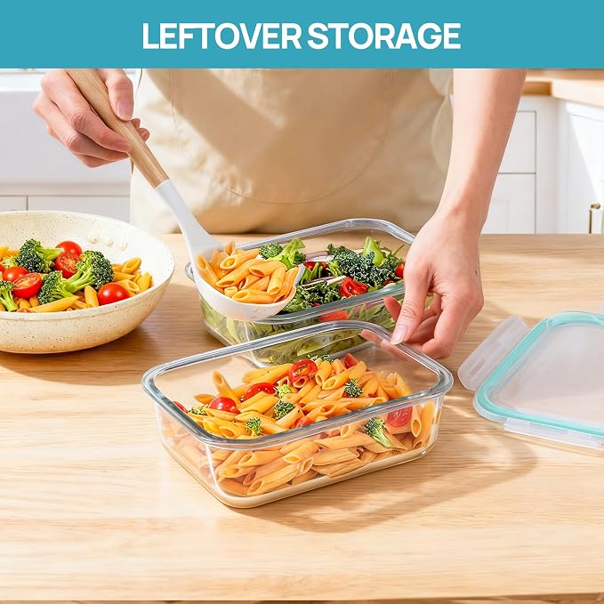 Vtopmart 2Pack 1500ml/50.7oz Large Glass Storage Containers With Lids, Green