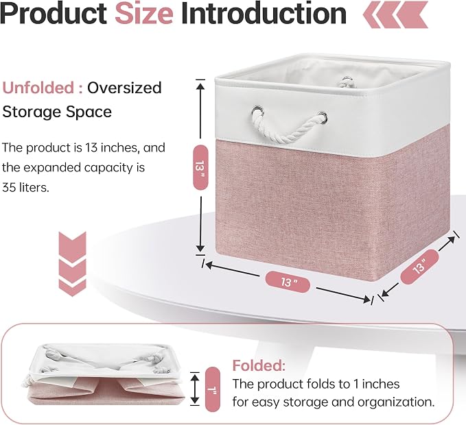 ECDYQXVU 13x13x13 Inch Storage Cube Bins Foldable Organizer Baskets 6 Pack | Soft Cotton Handles, Premium EVA Fabric, Hard Cardboard Bottom, Sturdy Metal Rim, Closet Shelf, Living Room, Bedroom, Laundry