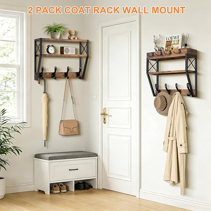 Upgraded 3-Tier Large Coat Rack Wall Mount with Shelf | 4 in 1 Versatile Coat and Key Hanger Wall Mount, 32-inch Entryway Wall Shelf with 12 Hooks for Living Room Bedroom