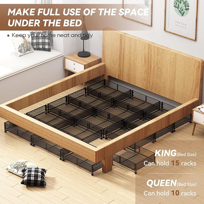 PHINOX Under Bed Stroage Container with wheels,Patterned,Metal,2 Pack,Black | Tool-free assembly, glide smoothly, easy reach, foldable, maxmazie low-profile beds, dorm, keep seasonal clothes, shoes fresh
