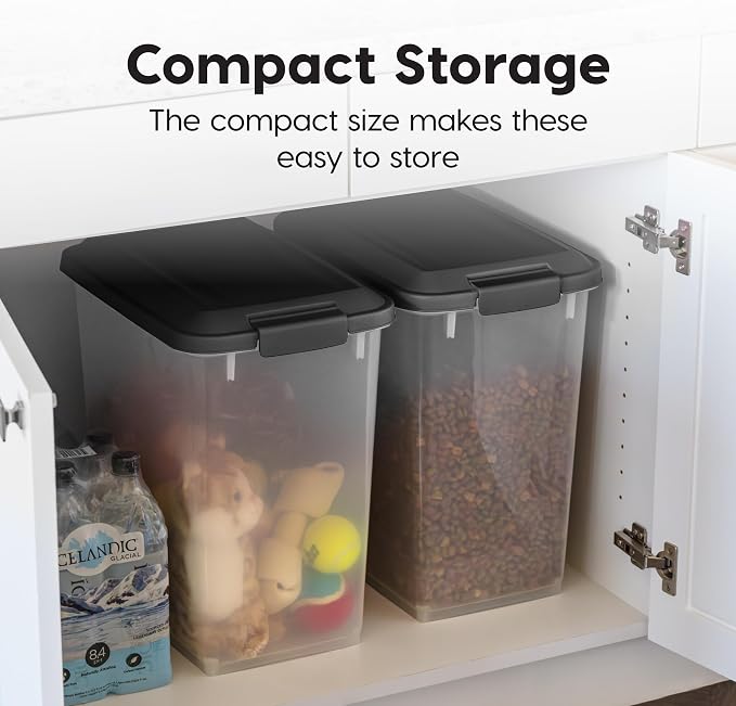 IRIS USA Dog Food Storage Container, 2-Pack, Up to 54 lbs, Black | Made in USA, Comes with Wheels, Airtight Seal, BPA-Free, Bird Seed, Cat food, Cat Litter, Treats, Multi-Pet Use