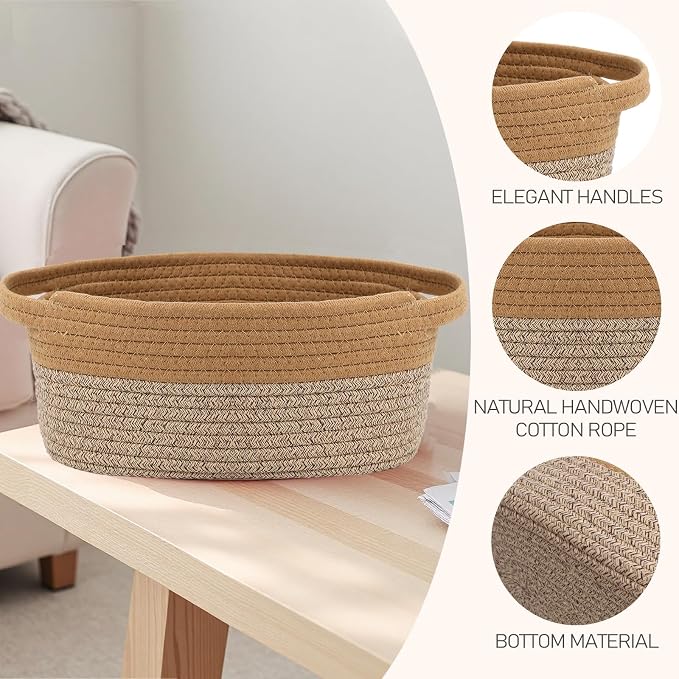 JMvicyroam Small Woven Basket, Empty Gift Basket, Jute&Brown/1 Pack | Small Gift Basket, Cotton Rope, 12 x 8 x 75 in, Handles, Includes Ribbon and Bag, Birthday Gift Basket