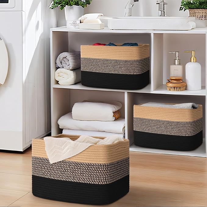 Baskets for Organizing, Storage Baskets, 3 Pack Baskets for Shelfves, 15"×10"×9" Woven Basket, toy storage bins, bins for organization