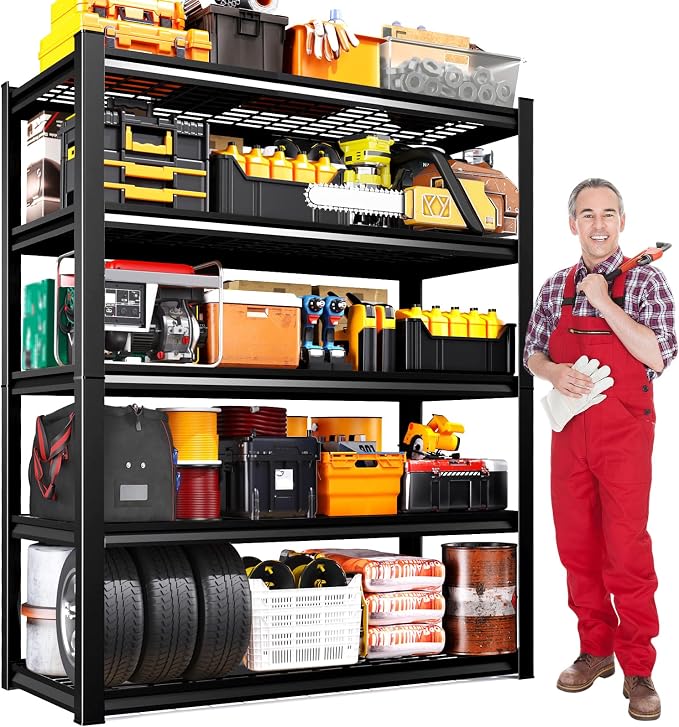 78"x46"x20" Wire Garage Shelving-2500 lbs 5 Tier Storage Shelves,Adjustable Heavy Duty Metal Shelving Unit and Storage Large Rack,Utility Steel Shelf for Warehouse Industrial Pantry Basement