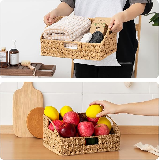 Granny Says Wicker Storage Basket, Trapezoid Woven Baskets For Storage | Wicker Storage Baskets For Pantry, Open Front Basket For Shelves, Kitchen Storage Baskets, Decorative Basket For Home Decor