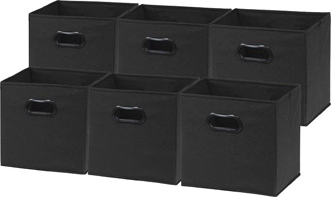 Simple Houseware 11-Inch Foldable Cube Storage Bins with Handles, Black | 6-Pack Lightweight & Durable Structure Fabric Cubes Organizer for Closet or Shelves
