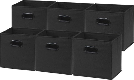 Simple Houseware 11-Inch Foldable Cube Storage Bins with Handles, Black | 6-Pack Lightweight & Durable Structure Fabric Cubes Organizer for Closet or Shelves
