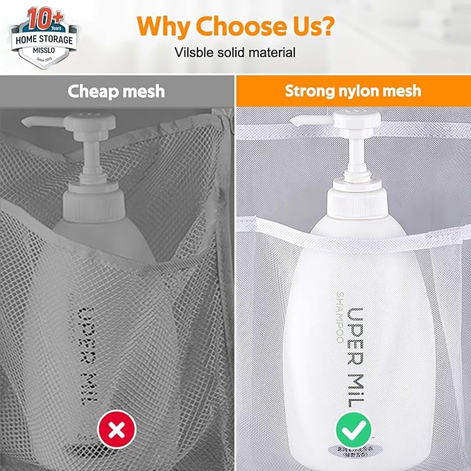 MISSLO Hanging Mesh Pockets Hold 340oz/1000ml Shampoo Shower Organizer with Over the Door Hooks