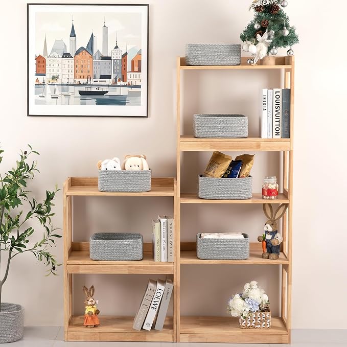 OIASKET 6 Pack Storage Baskets for Shelves, Small Baskets for Shelves, Cute Decorative Storage Bins, Organizer Basket for Gifts Empty, 11.8''Lx7.8''Wx4.7''H-Grey