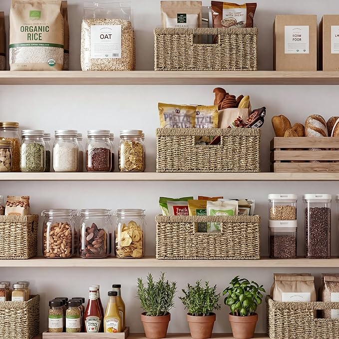 StorageWorks Large Wicker Baskets for Organizing, Seagrass Storage Basket with Built-in Handles for Pantry, Entryway, Living Room, 1 Pack
