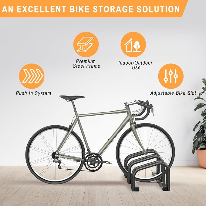 Bike Storage Rack for Garage, 3 Bikes Floor Bike Stand, Bicycle Parking Stand Rack for Indoor/Outdoor, Fit 22-28" Wheel Tire Width 2.1"