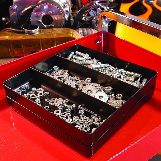 Ernst Manufacturing Toolbox Tray: Stackable Tray in Orange with 3 Compartments - Ideal for Trades, Mechanics, Electricians, Plumbers, Household Use, Hobbies, and More - Heavy Duty - Made in the USA