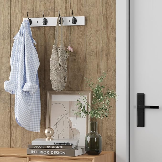 VERTORGAN 2 Pack Wall Mounted Wooden Hat Rack,4 Hooks Entryway(White) | Wood Coat Hooks,Wall Hooks for Hanging,Hat Rack Bag Hanger Key Holder for Wall,Purse Hanger Towel Racks for Bathroom