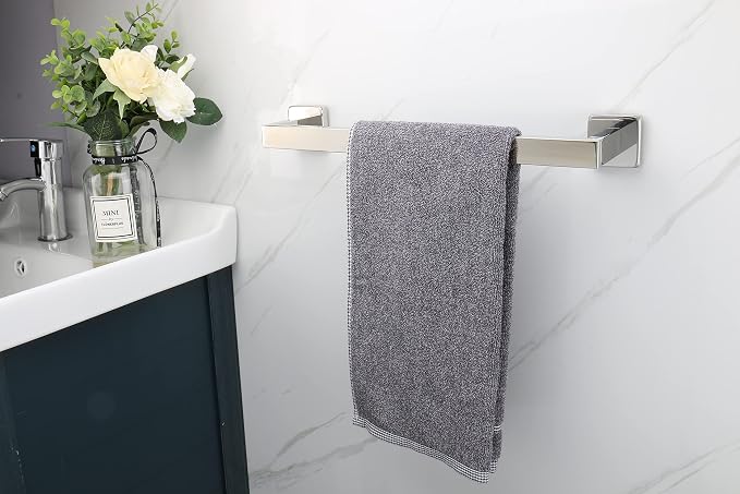 TocTen Bath Towel Rack - Square Base Thicken SUS304 Stainless Steel Towel Bar for Bathroom, Bathroom Accessories Towel Rod Heavy Duty Wall Mounted Towel Holder. (Chrome, 16)