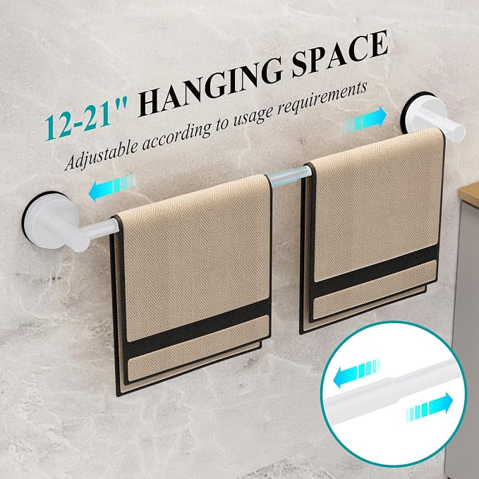 Towel Bar for Bathroom Wall,Adjustable 17~29 Inch Towel Racks for Bathroom Wall Mounted, Towel Holder for Glass Shower Door,Apparment Essentials,Home Decor-White(2pcs)