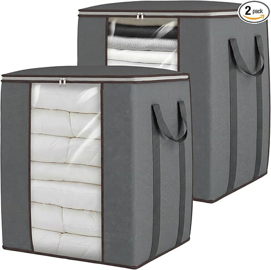 Comforter Storage Bags 120L for Blanket Clothes Bedding Sheet 2 Pack Grey
