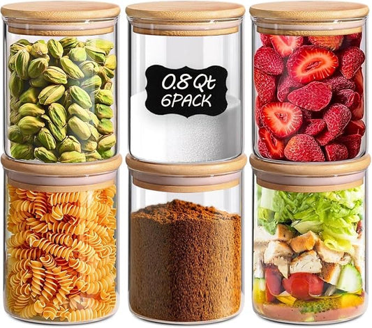 ComSaf Glass Storage Containers With Lids 0.8 Qt, 6 Pack Small Glass Jars | Small Glass Canisters, Spice Jar 25oz, Snack Station Organization, Coffee Bar Organization, Size For Subpackage, BPA Free