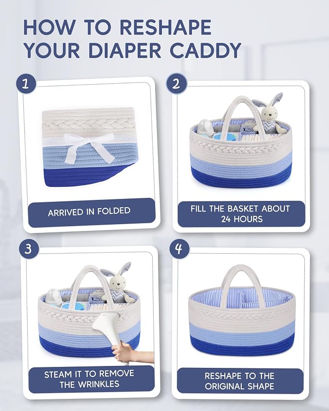 Maliton Baby Diaper Caddy Organizer, Cotton Rope Diaper Caddy Basket, Large Storage Basket for Newborn Boys and Girls, Gift for Baby Shower List, Newborn Essentials
