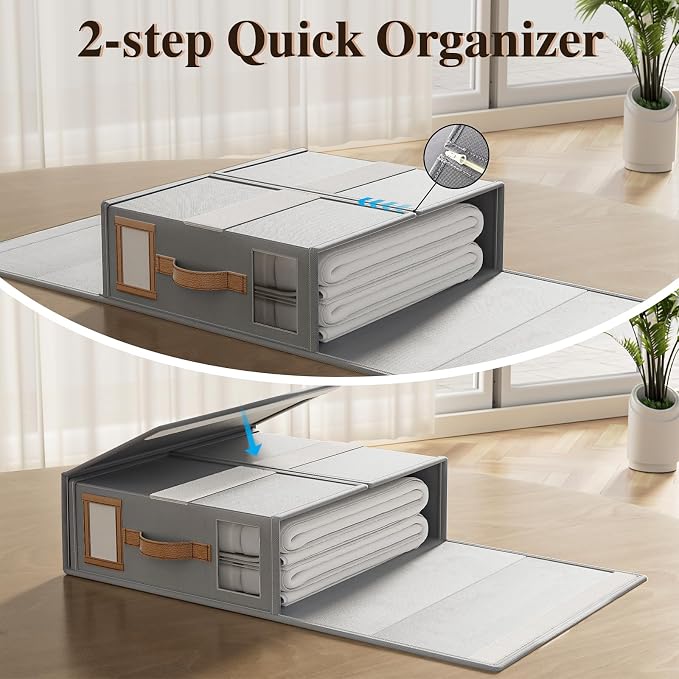 3 Pack Foldable Bed Sheets Set Organizers and Storage(King & Queen Size),Linen Fabric Closet Organizers with Window,Folding Bedding Storage Box for Bedsheets and Pillow Cube Organizer-Gray