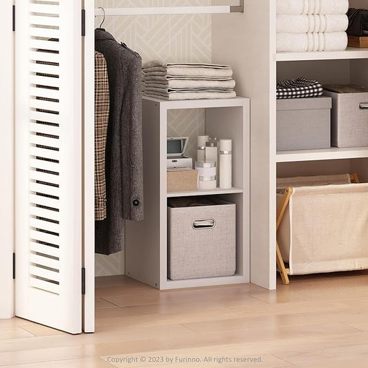 Furinno Cubic Extra Thick 2-Cube Closet Organizers and Storage, White | 14.6 x 16 x 30 in, Open Shelf Closet Storage, Closet Organizer, for Wardrobe, Bedroom, Living Room