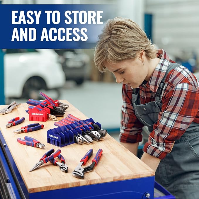 WORKPRO 2-Pack Plier Organizer Rack, 20-Slot Tool Organizer and Storage | Large Capacity Plier Holder, Non-Slip Rubber Base, High-Strength Plastic, Extendable Tool Box Organizer, Pliers Not Included