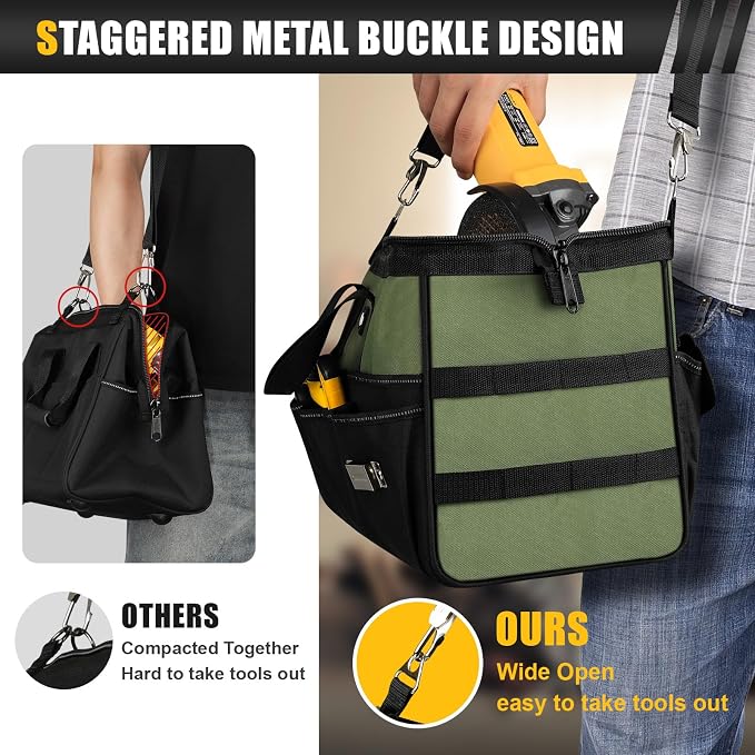 UUP 18-Inch Large Tool Bag, 16-Pocket Portable Tool Box Organizer Storage, Heavy Duty Tactical Toolbag with Big Zipper, Travel Carry Toolbox, Father Day Dad Men Electrician Contractor Welding Gift | 16 Pockets & MOLLE. Detachable Strap & Handle. Non-sl...