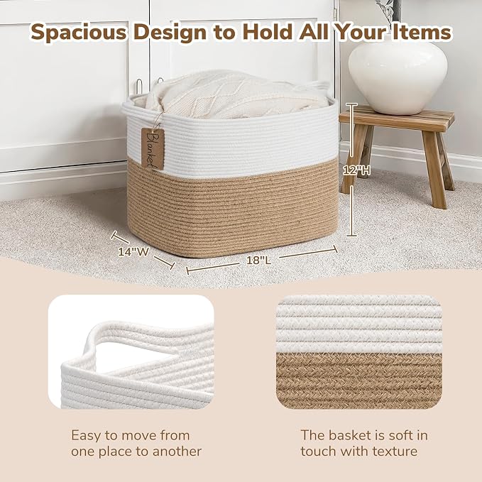 Goodpick Large Woven Storage Baskets for Organizing, Jute | 50L, 18 × 14 × 12 in, Handles, Nursery & Bedroom Organization, Toys, Blankets, Books & Kids Essentials Storage