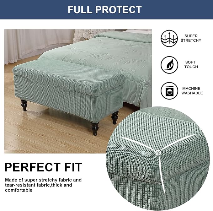 FUANGUI Ottoman Cover Slipcovers Rectangular Folding Stretch | Storage Bench Footrest Sofa Stool Covers Footstool Protector with Elastic Bottom, Removable Washable,Medium