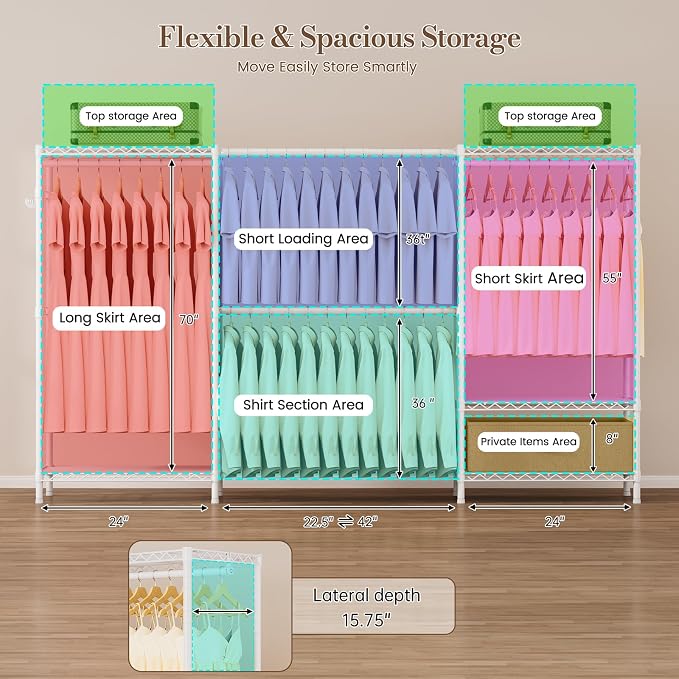 Golpart Heavy Duty Clothing Rack with Adjustable Shelves Clothes Wardrobe | Coat Rack Metal Closet Organizer and Storage Garment Rack for Hanging Clothes Wire Portable Cloth System Free Standing White