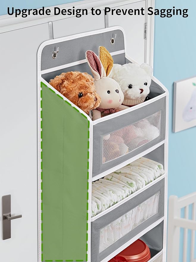 JARLINK Over the Door Organizer for Bedroom, Pantry, Bathroom, 5 Shelf Grey | Anti-Tilt Design, 44 lb Load Capacity, Hanging Door Organizer with 5 Large Capacity Pockets, Behind Door Storage for Nursery