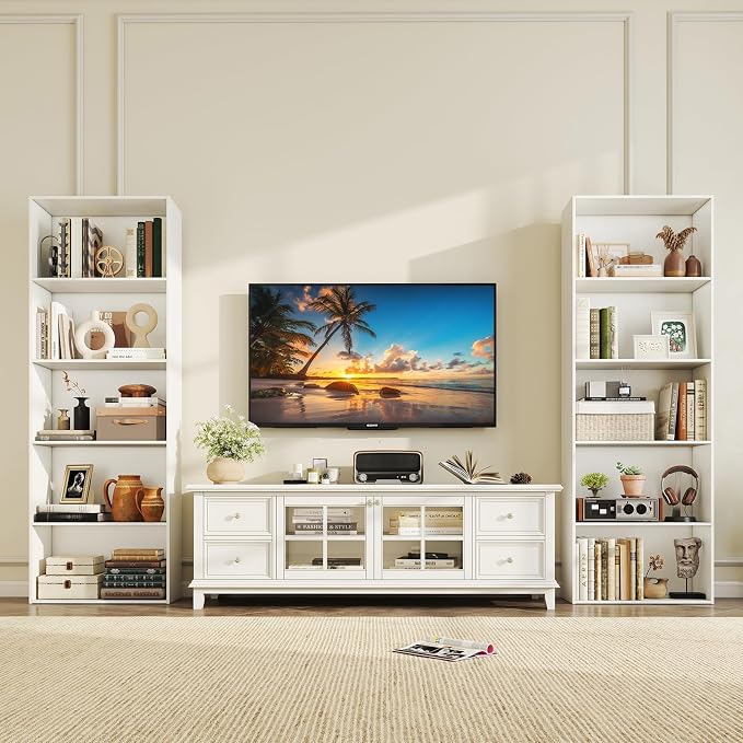 Giantex 5-Tier Bookshelf, Freestanding Tall Bookcase with 5 Open Compartments, Modern Storage Organizer, Display Shelving Unit for Living Room, Bedroom, Home Office, White