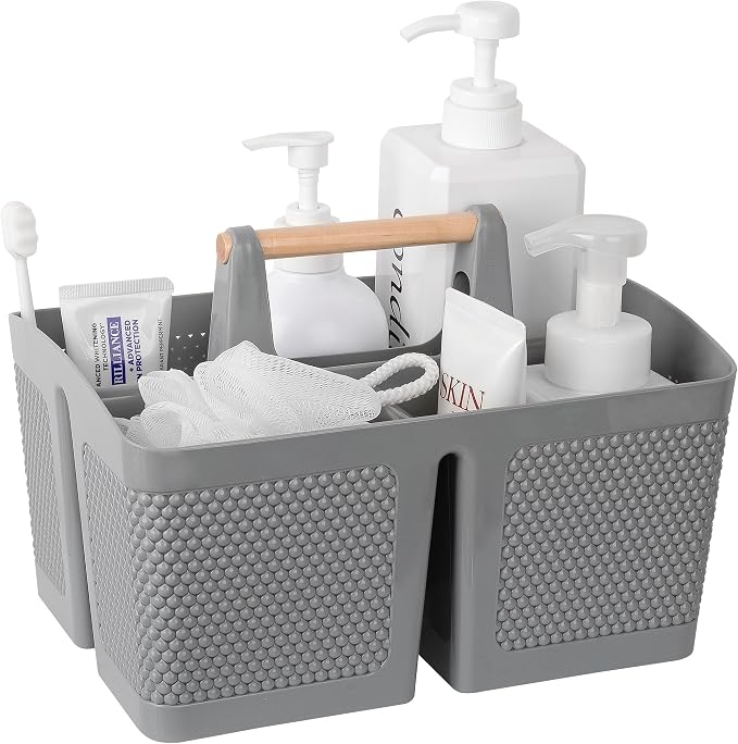 rejomiik Portable Shower Caddy Basket Plastic Cleaning Caddy Organizer Storage Tote with Handle for Bathroom, College, Dorm Room Essentials, Gray | Cleaning Caddy Organizer for Bathroom, College Dorm Room Essentials, Storage Tote