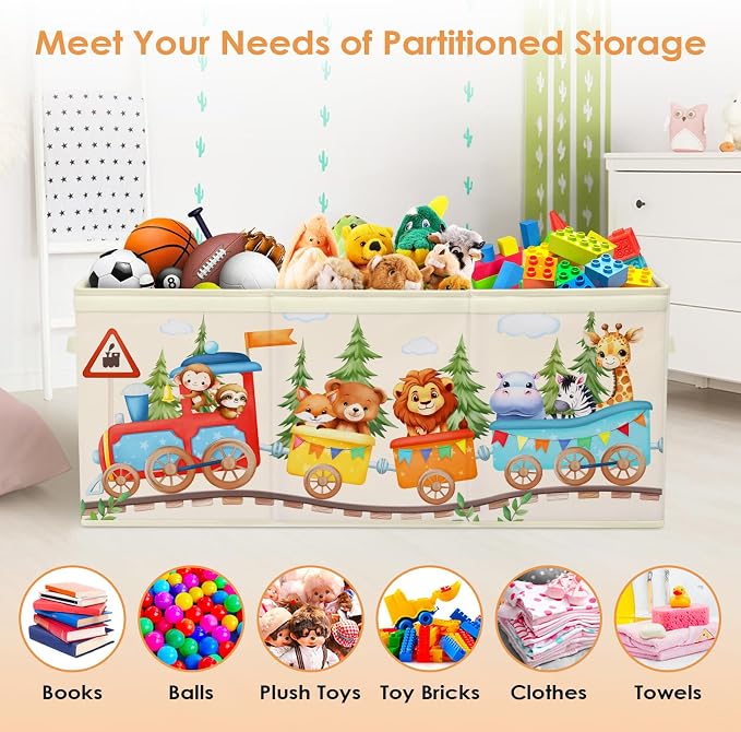 Large Toy Box Collapsible Chest Organizer with Flip Lid for Kids | Oxford Storage Box with Handle for Boy Girl Sturdy Waterproof Organizing Decor for Bedroom Playroom Nursery 37.7×12.5×15.7''