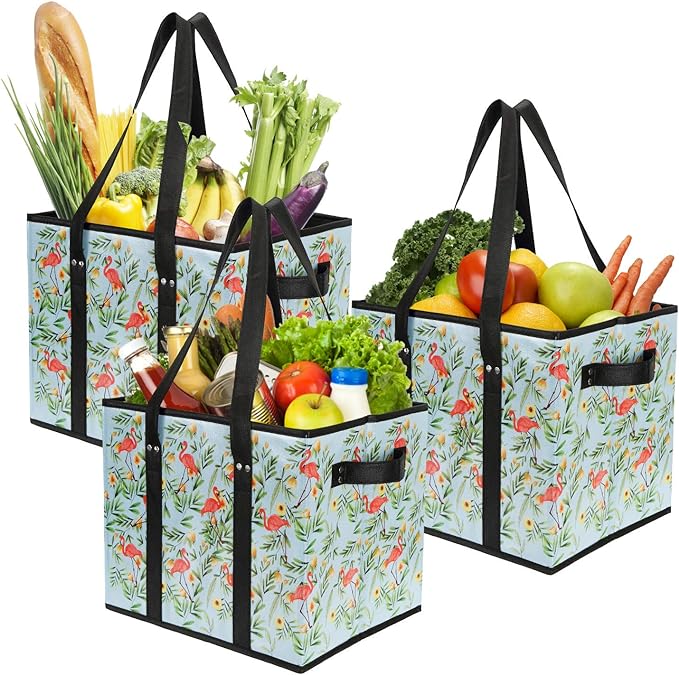 Foraineam Reusable Grocery Bags Set Durable Heavy Duty Tote Bag Collapsible Grocery Shopping Box Bag with Reinforced Bottom
