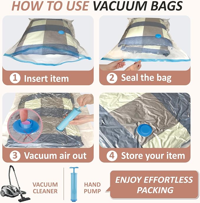Cozy Essential Vacuum Storage Bags, 80% Compression Vacuum Seal Space Saver Plastic Packaging Bags for Clothes, Blankets, Pillow, Bedding, Comforters, Sealer Clothing Storage,8 XXL Jumbo