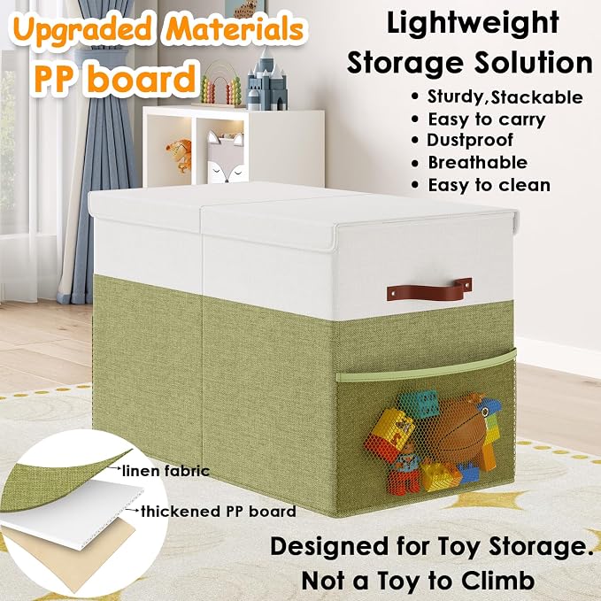 Large Toy Storage Box with Lid, Toy Chest with Divider, Foldable Organizer | PP Board Reinforced Toy Storage Box for Kids, Boys, Girls, Playroom, Nursery and Bedroom for Toys, Stuffed Animals & Blankets