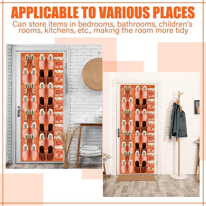 Windyun 40 Over the Door Shoe Organizer Large Mesh Pocket Hanging Shoe Rack for Closet Orange Nonslip Behind Door Storage Holder Back to School Organizer for Dorm Room College Classroom Storage