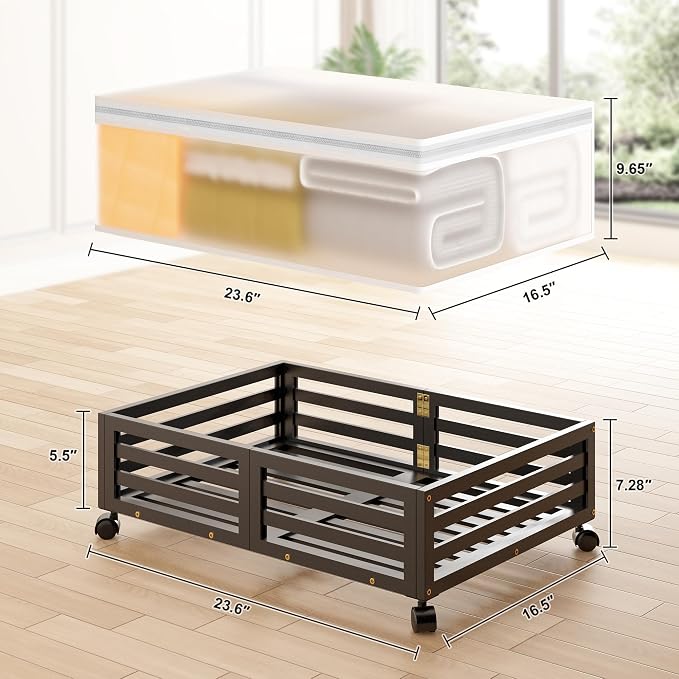 Under Bed Storage with Wheels-Large Bamboo Underbed storage Containers with Large Dust Bag Stackable Under the Bed Shoe Storage Bins for Clothes Books Bedding (2 Packs Black, 23.62"L×16.54"W× 6.51"H)