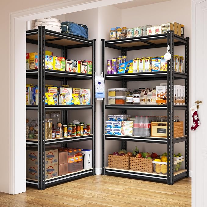 REIBII Set of 2 Storage Shelves,Heavy Duty Garage Shelving for Basement | 2000LBS Metal Shelves,5-Tier,Rolled Edge,for Industrial Warehouse Pantry School Education Shop Commercial,27.6"Wx11.8"Dx60"H
