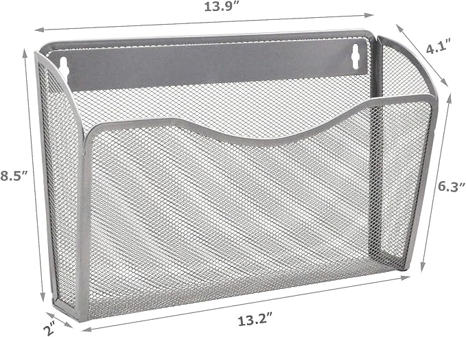 EASEPRES 6 Single Pocket Mesh Hanging File Organizer, Vertical Wall Mounted Magazine File Holder, Mount Basket Mail Paper Document Folder Organizing for Office, Home and School, Silver