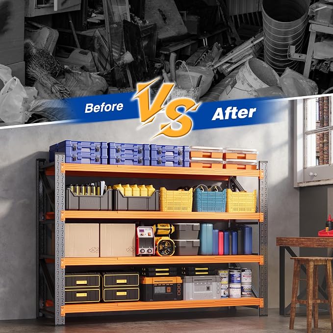 BYNSOE 60" W Storage Shelves 5000lbs Garage Metal Shelving Heavy Duty Garage Shelves Adjustable Storage Shelves for Industrial, Factory, (Black Orange, 60" W X 24" D X 70" H)