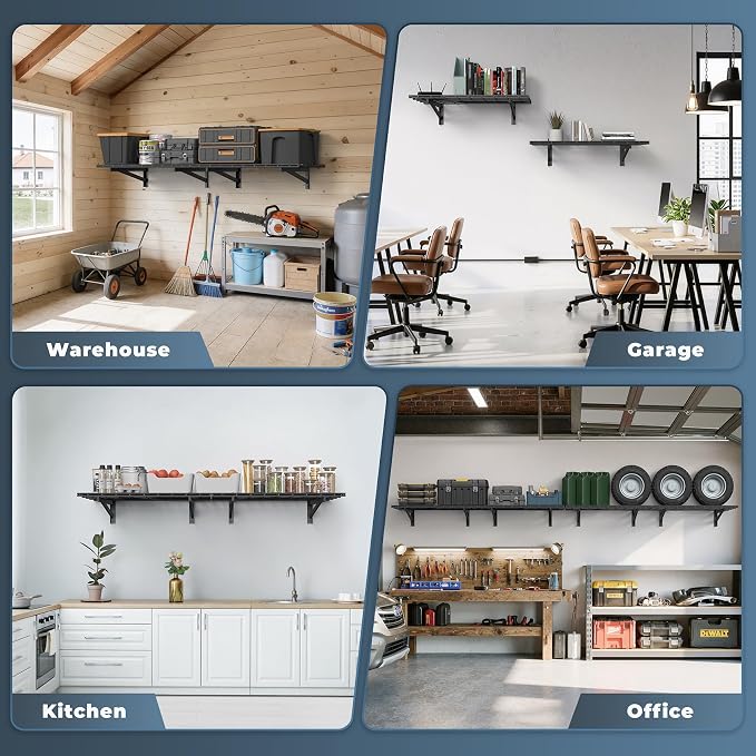 Jusgym 2 Pack Wall Mounted Garage Shelving, 2x3ft, 700lbs Integrated Grid | Wall Mounted Floating Design, 24"x72" Storage Rack, No Splice Seamless Structure, Rustproof Black Coating for Garage Workshop