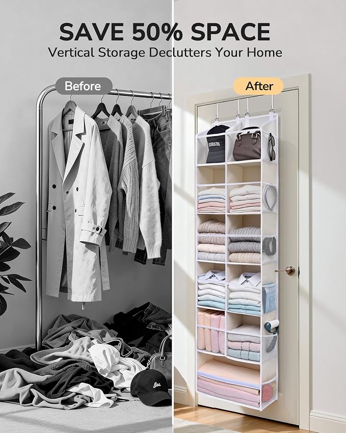 ULG Over the Door Organizer, 6-Tier Hanging Storage with Clear Windows, 19 Pockets for Closet,Bathroom & Nursery Door Organizer