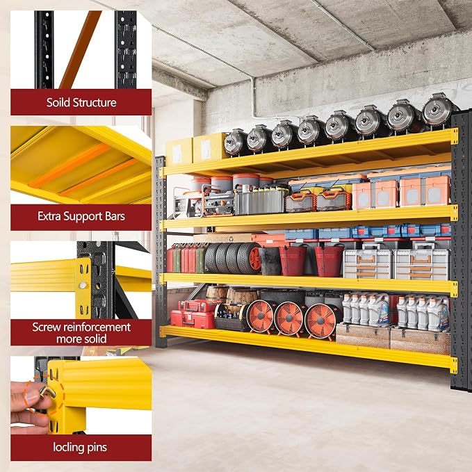 RAVIGIN 5000LBS Storage Shelves,60" W Garage Shelving Heavy Duty Metal Adjustable Garage Shelves, Shelving Units Industrial Shelving for Warehouse,60" W x 24" D x 70" H,Yellow