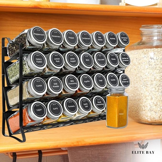 ELITE BAY-Spice Jar Rack Organizer– 4-Tier Organizer 28 Bottles,180 Labels, Funnel.