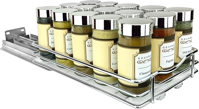 LYNK PROFESSIONAL® Pull Out Spice Organization for Cabinets - 6-3/8 inch Wide – Spice Rack for Inside Cabinets, Slide Out Spice Rack Organizer for cabinet – Pull Out Spice Rack, Sliding 1 Tier Chrome