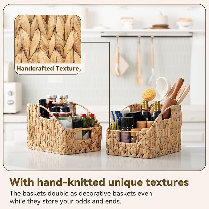 Granny Says Wicker Baskets For Organizing, Water Hyacinth Storage Baskets | Wicker Storage Baskets For Pantry, Open Front Basket For Shelves, Kitchen Storage Baskets, Decorative Basket For Home Decor