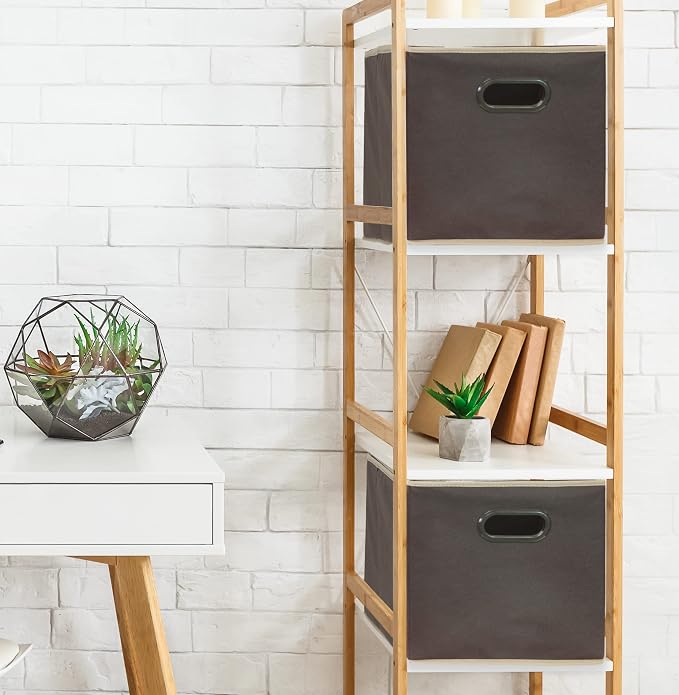 Simple Houseware 11-Inch Foldable Cube Storage Bins with Handles, Brown | 6-Pack Lightweight & Durable Structure Fabric Cubes Organizer for Closet or Shelves