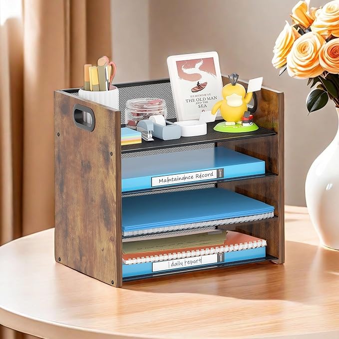 Desk Organizer, 4 Tier Desktop File Organizer and Paper Tray Organizer, Office Desk Accessories for Mail, Documents, Papers, Notebooks and Home Office Storage